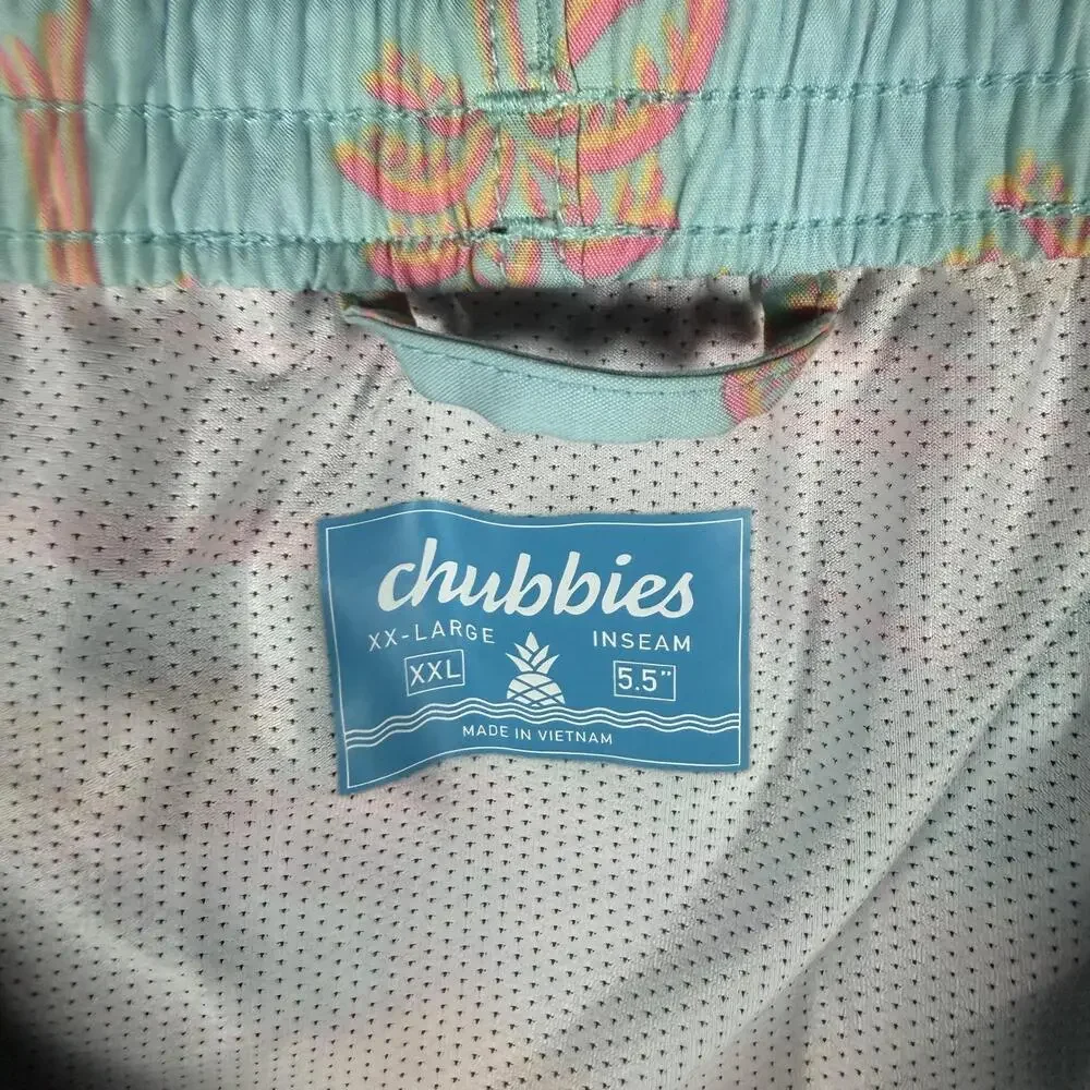 Chubbies Shorts Mens 2XL Blue Palm Tree Swim Trunks Lined Tropical Camp Surf 5.5